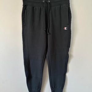 m champion sweatpants/joggers
champion embroidered all along the side of pants